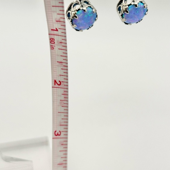 Blue Opal and Sterling Silver Dangle Drop Earrings Hook Closure - Picture 4 of 5